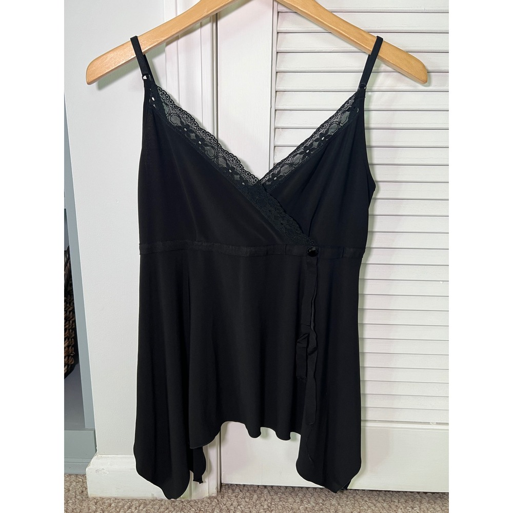 Vintage Y2K Black Whimsigoth Lace Trim Shark Hem Tank Top